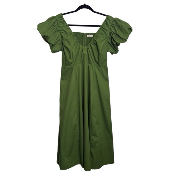 Abercrombie & Fitch Size Large Green Puff Sleeve Midi Dress Boho Cottagecore - Picture 2 of 10